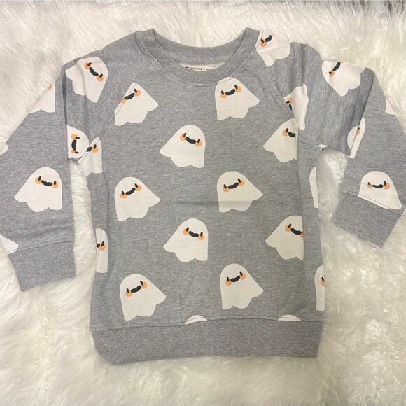 Halloween Crewneck Sweatshirt Smiling Happy Ghosts Monica + Andy Organic Sz 5T - Picture 1 of 7